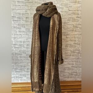 David Brown for Saks Fifth Avenue Brown Long Embroidered Sweater Coat